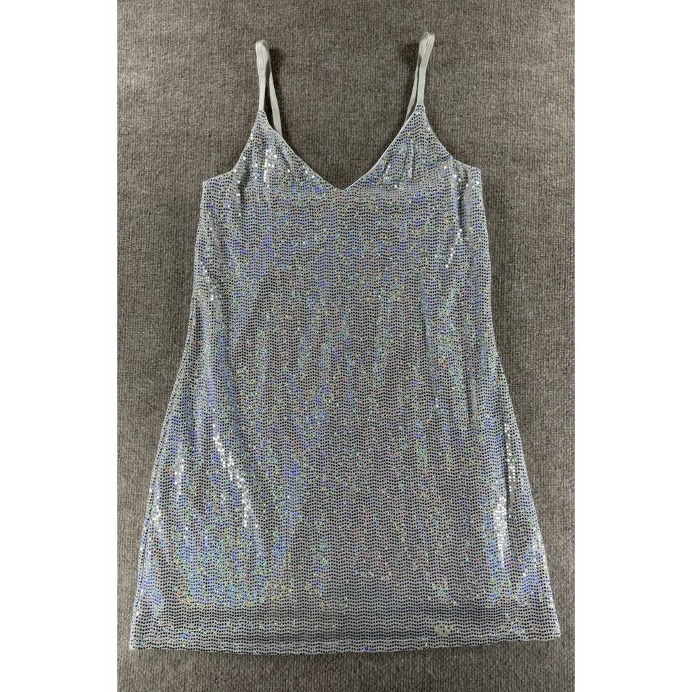Candie's Halo Sparkle Sequin Mini Dress Medium Silver Holographic Y2K Party Club